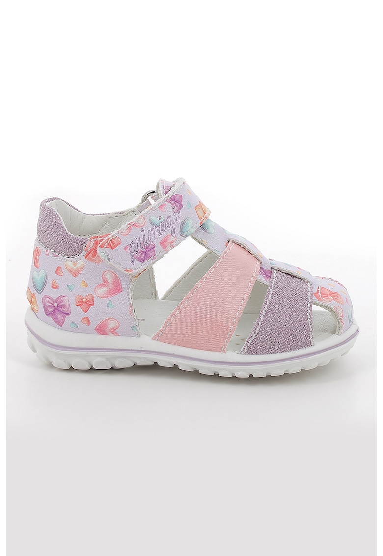 Sandale din piele ecologica cu model si inchidere velcro - Violet/Roz