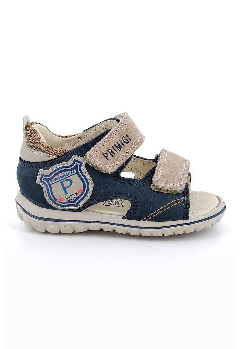 Sandale din piele nabuc si piele intoarsa cu inchidere velcro - Piersica/Bleumarin