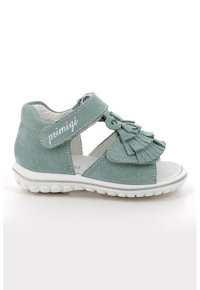 Sandale din piele intoarsa cu inchidere velcro si canaf - Alb/Verde pal