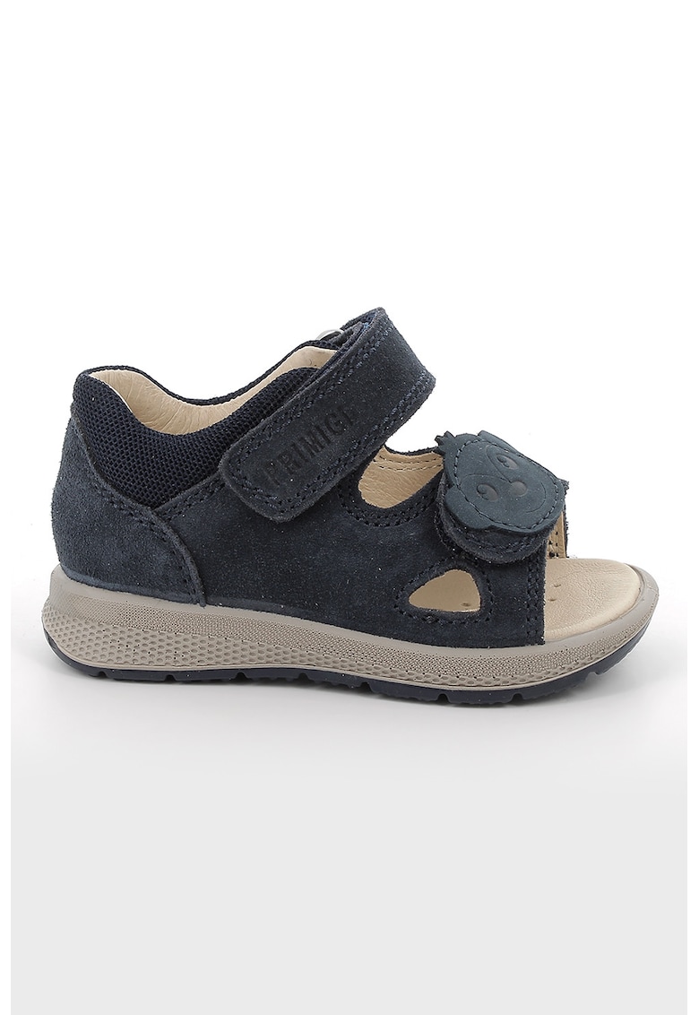 Sandale din piele intoarsa si material textil cu inchidere velcro - Gri carbune/Gri antracit