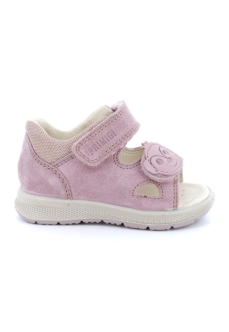 Sandale din piele intoarsa si material textil cu inchidere velcro - Roz pastel