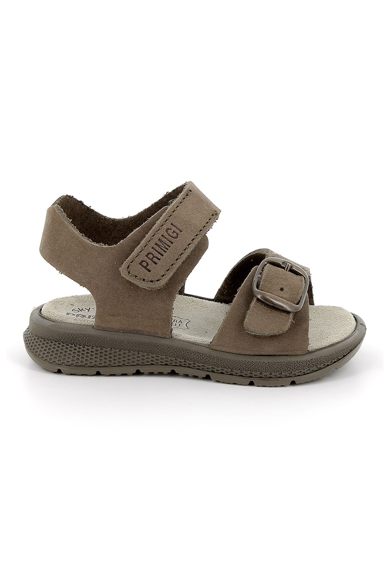 Sandale din piele nabuc cu inchidere velcro - Maro inchis