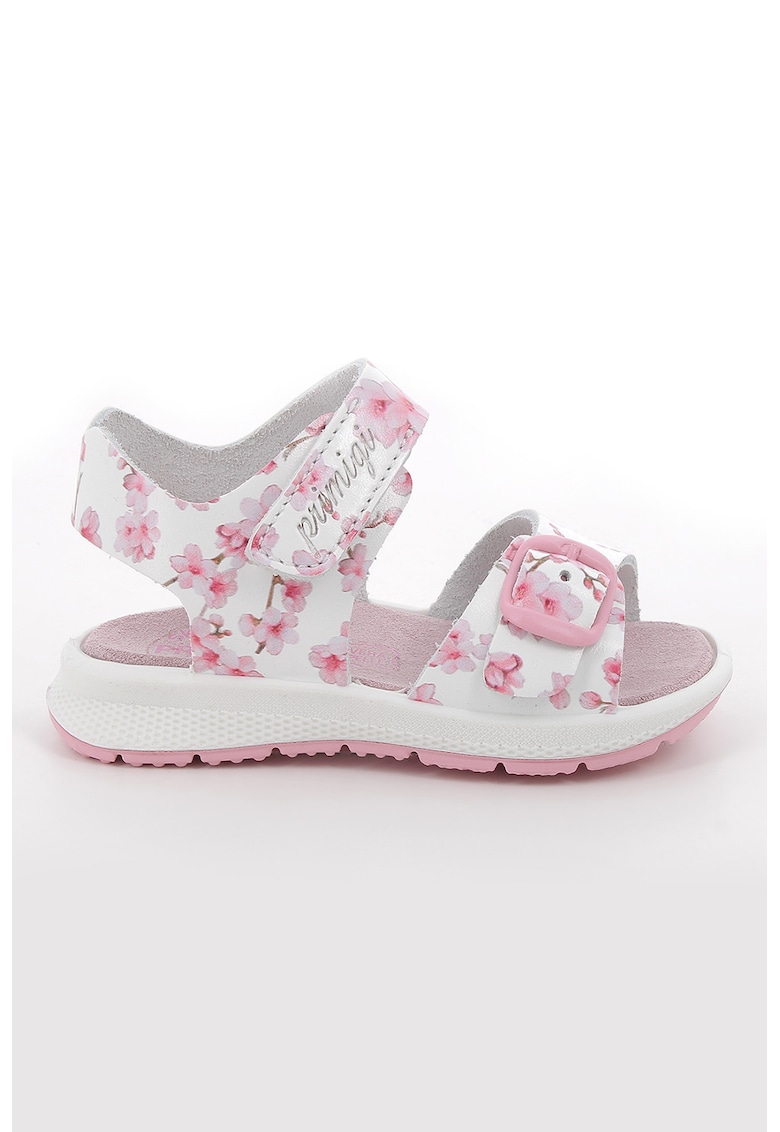 Sandale cu inchidere velcro si imprimeu floral - Roz aprins/Roz pastel/Alb optic