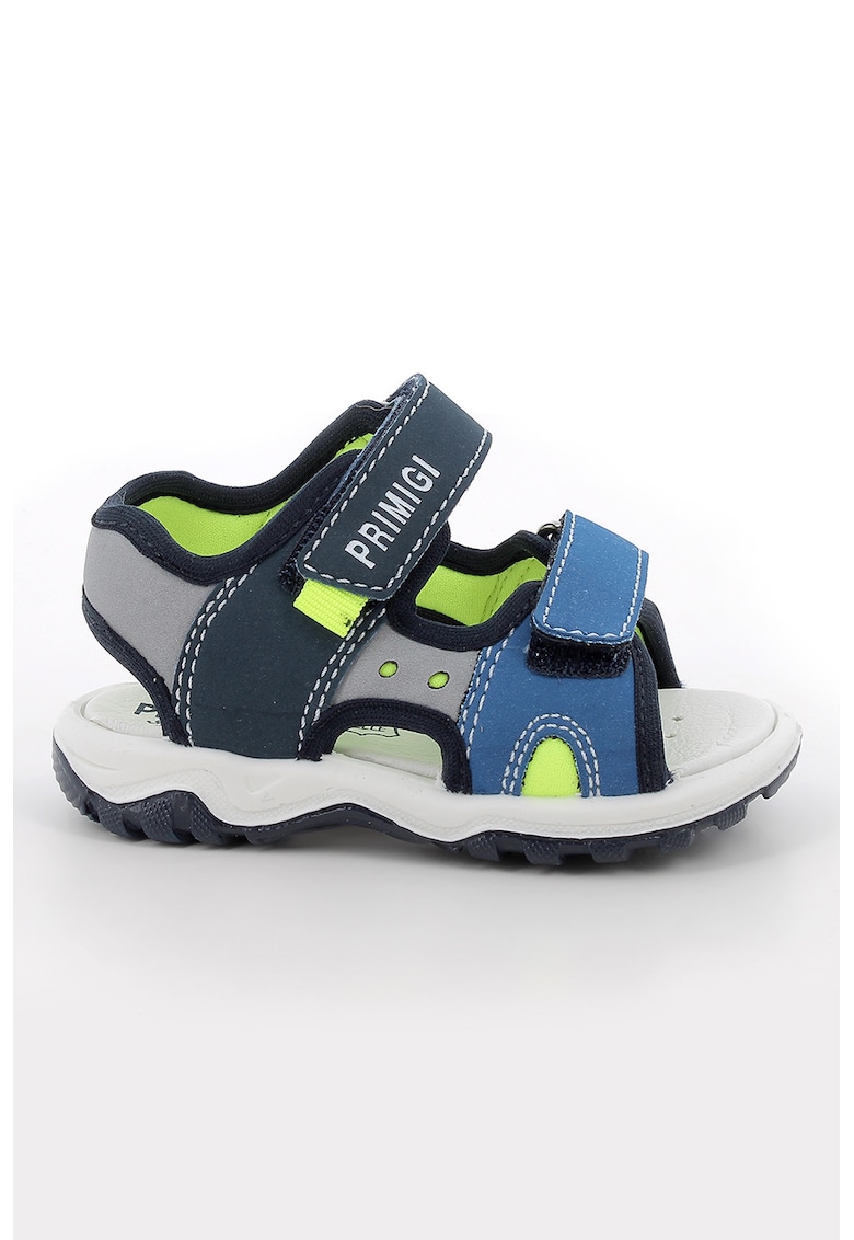 Sandale din piele ecologica cu inchidere velcro - Gri/Albastru royal/Verde lime
