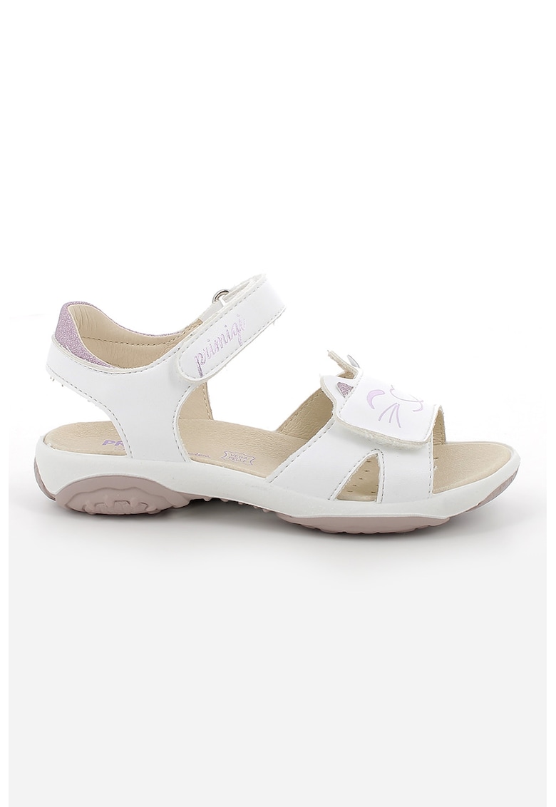 Sandale din piele ecologica cu inchidere velcro - Alb/Violet prafuit