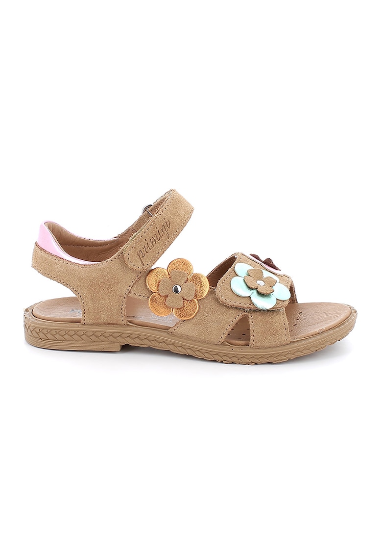 Sandale din piele intoarsa cu aplicatii cu model floral - Verde/Portocaliu/Caramel/Roz