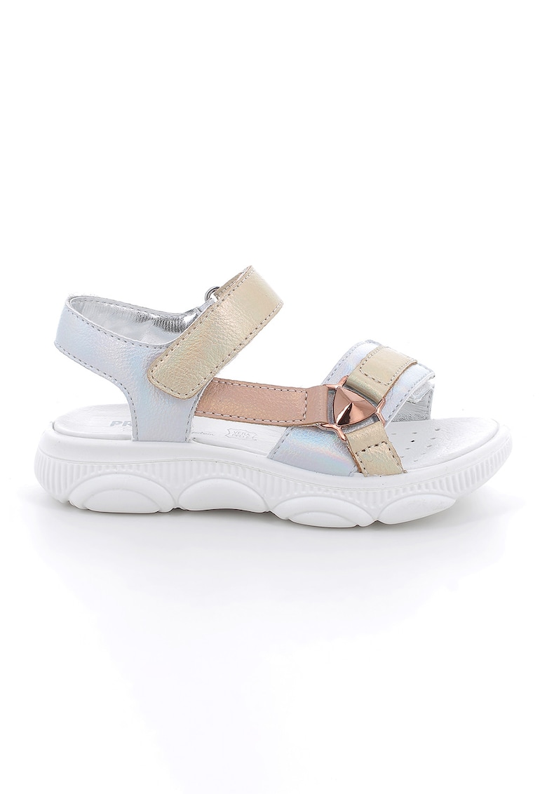Sandale cu inchidere velcro si model cu irizatii - Argintiu/Albastru pal/Auriu rose/Grej