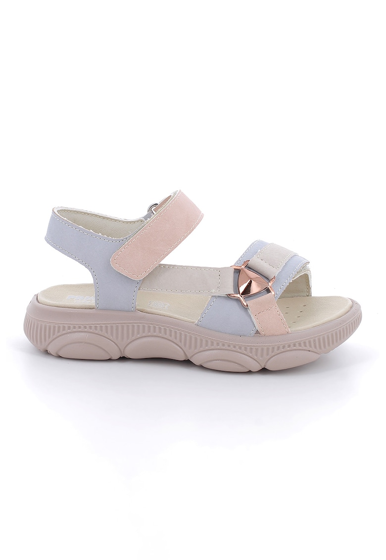 Sandale cu inchidere velcro si talpa wedge - Albastru pal/Roz pal
