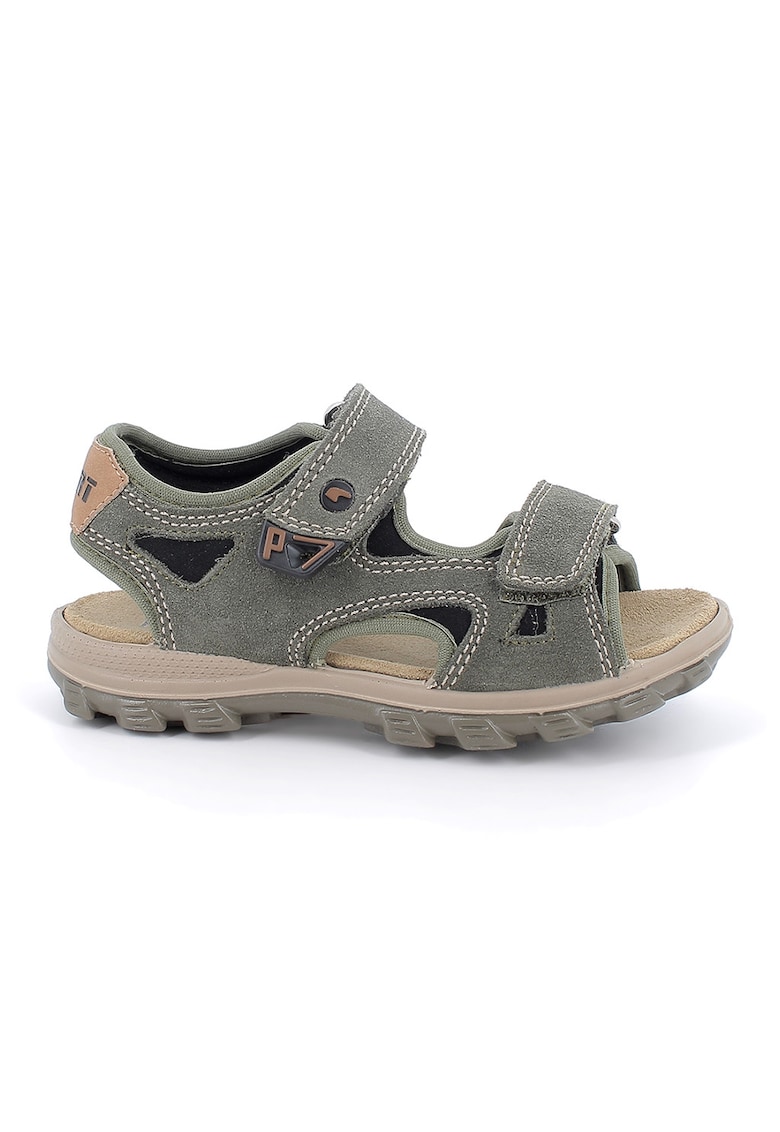 Sandale din piele intoarsa si material textil cu inchidere velcro - Kaki