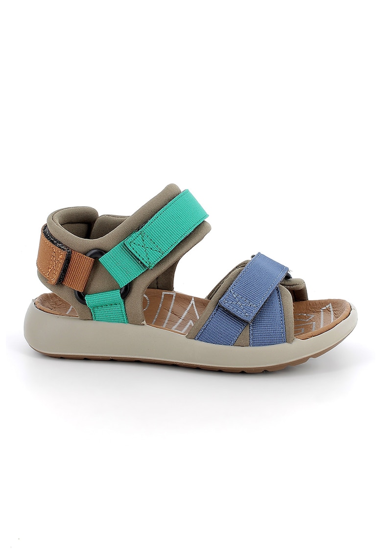 Sandale din material textil cu inchidere velcro - Albastru inchis/Maro inchis/Verde menta