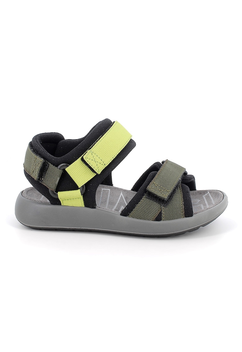 Sandale din material textil cu inchidere velcro - Negru/Verde fistic/Verde sparanghel