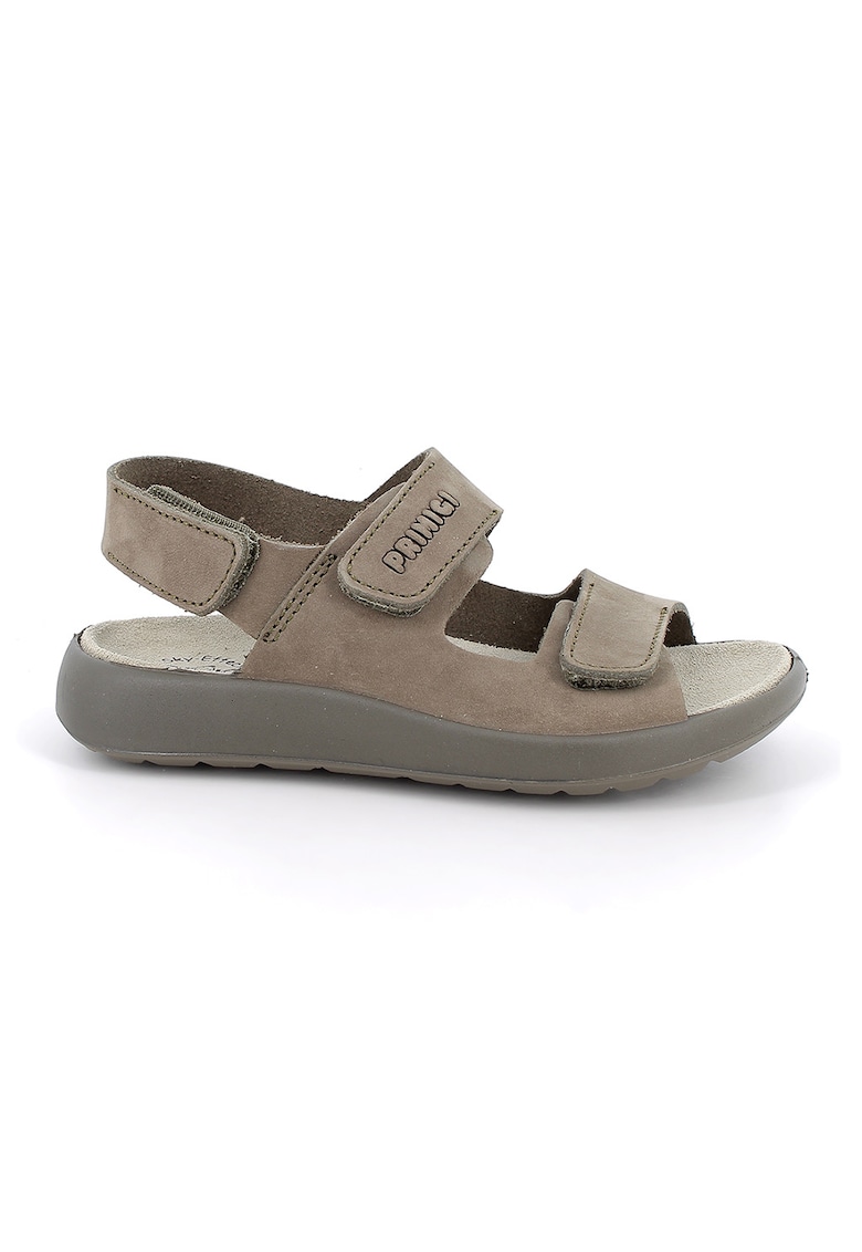 Sandale din piele intoarsa cu talpa plata - Maro taupe