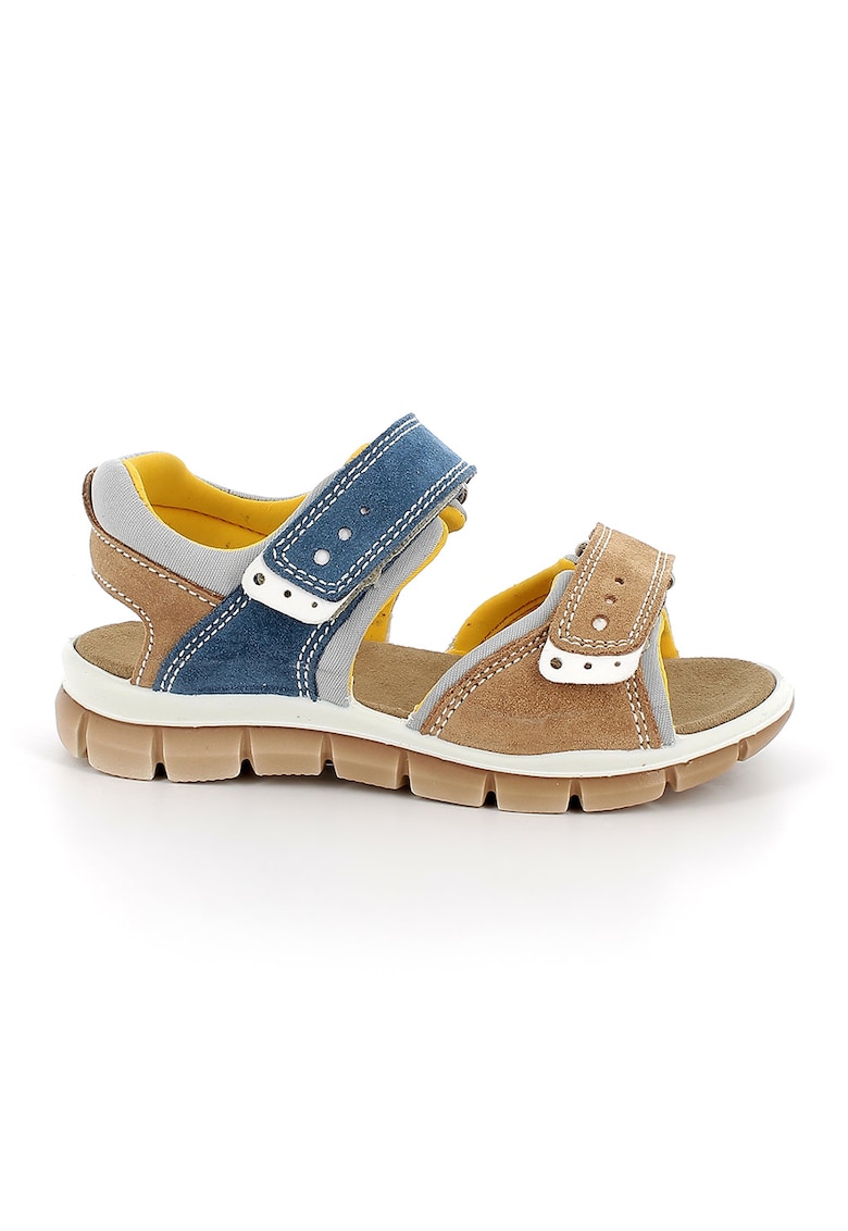 Sandale din piele intoarsa cu model uni - Alb/Albastru inchis/Maro nisip