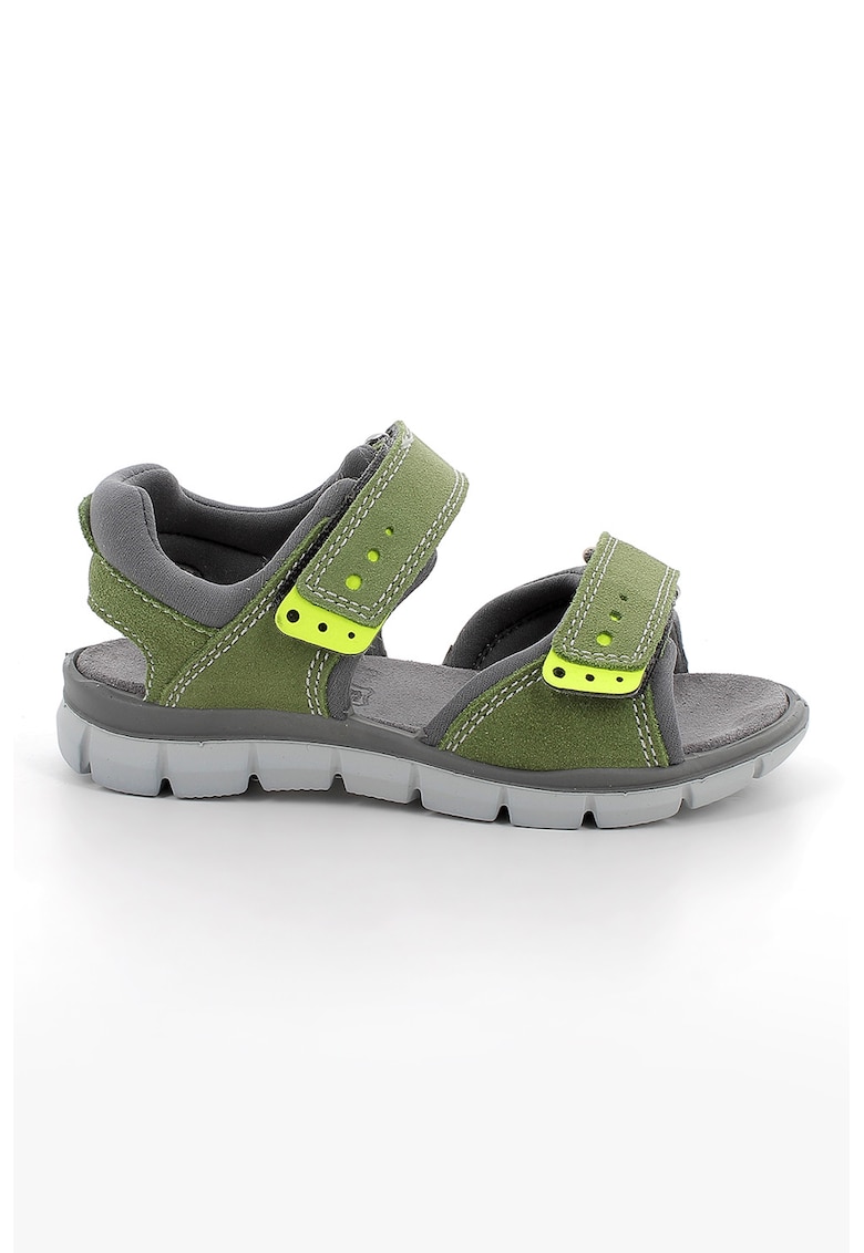 Sandale din piele intoarsa cu talpa plata - Verde feriga/Verde fistic