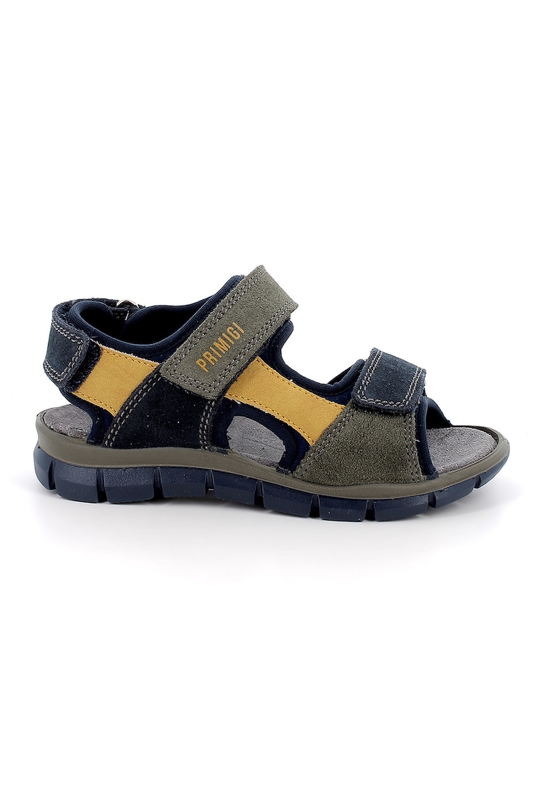 Sandale din piele intoarsa cu logo - Albastru ultramarin/Galben sofran/Verde sparanghel