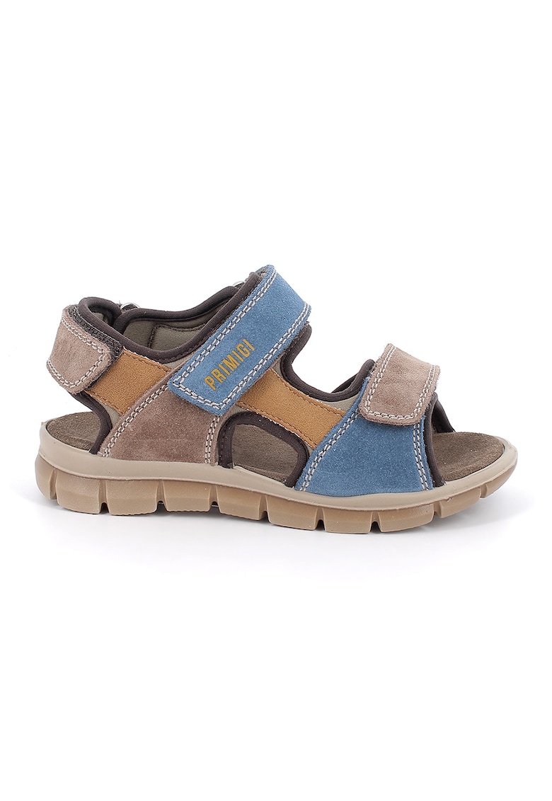Sandale din piele intoarsa si material textil cu imprimeu logo - Albastru lavanda/Maro deschis/Caramel