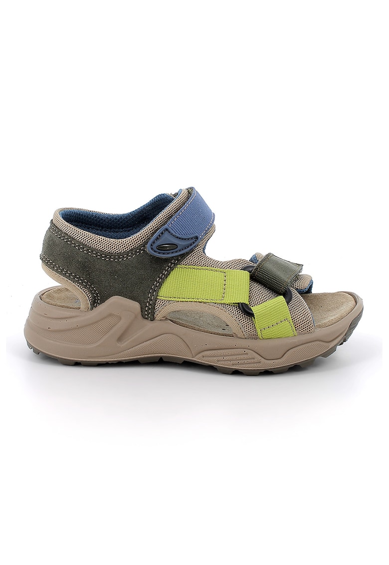 Sandale din piele intoarsa si material textil cu model uni - Albastru inchis/Bej/Kaki inchis/Verde fistic