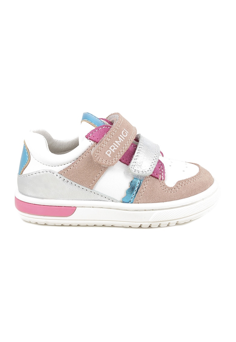 Pantofi sport cu garnituri din piele si segment dublu cu inchidere velcro - Alb/Roz/Albastru deschis