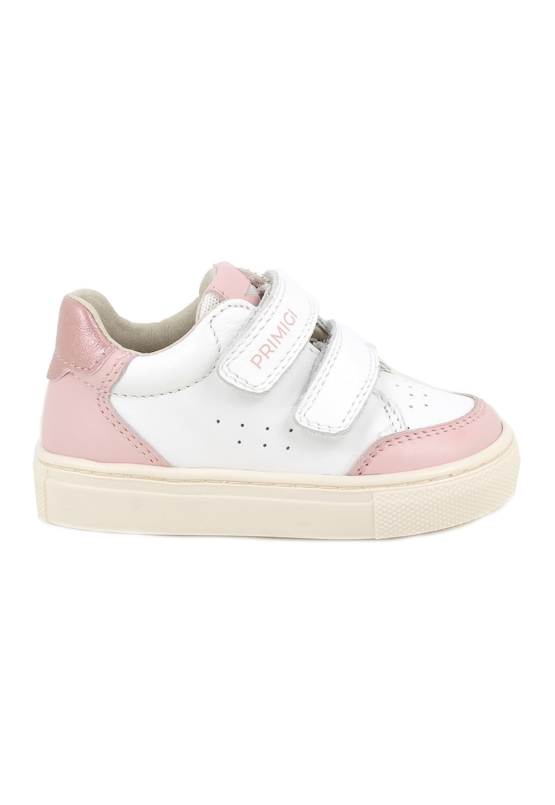 Pantofi sport din piele cu perforatii - Alb/Roz pastel/Roz pal