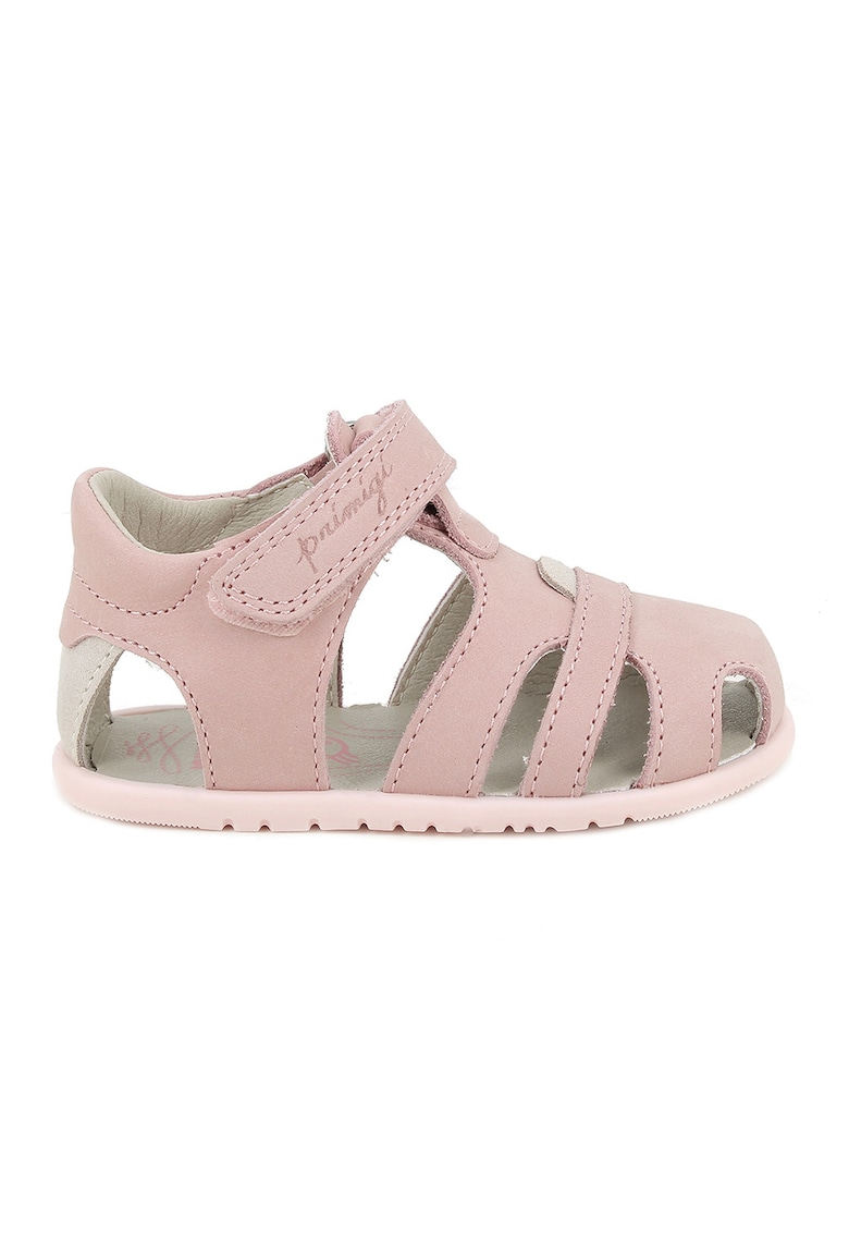 Sandale cu inchidere velcro si talpa plata - Roz pastel