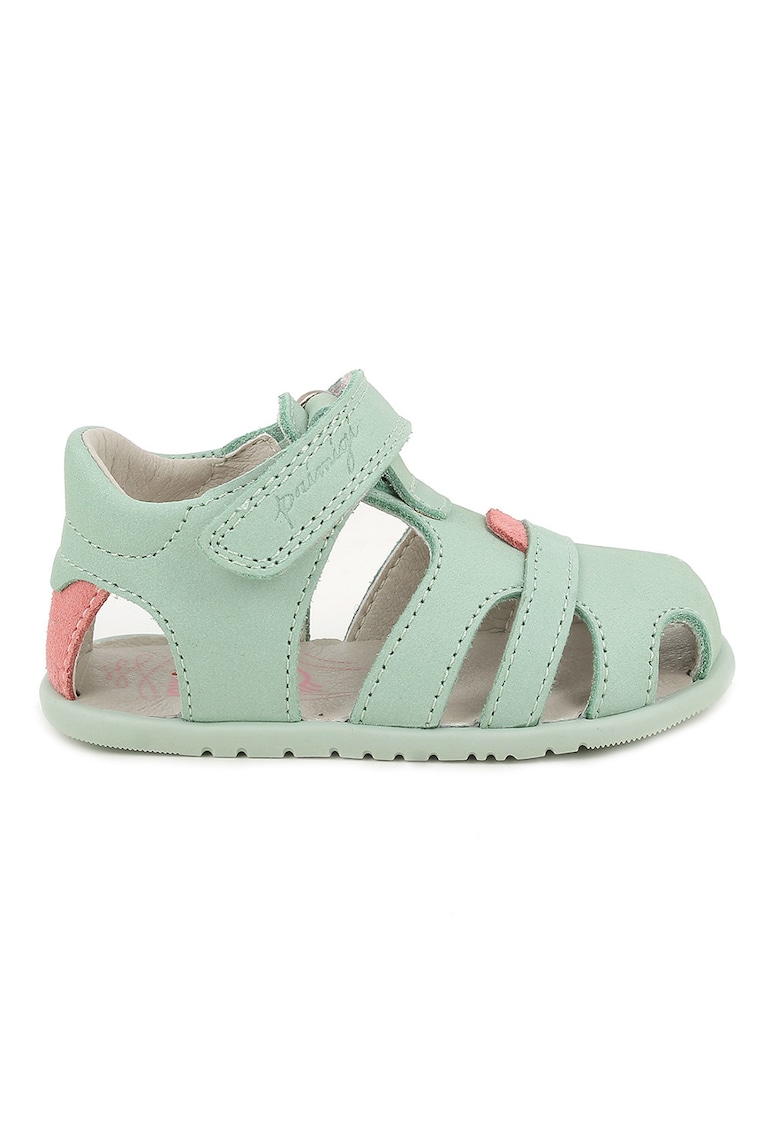 Sandale cu talpa plata si inchidere velcro - Verde pal/Roz