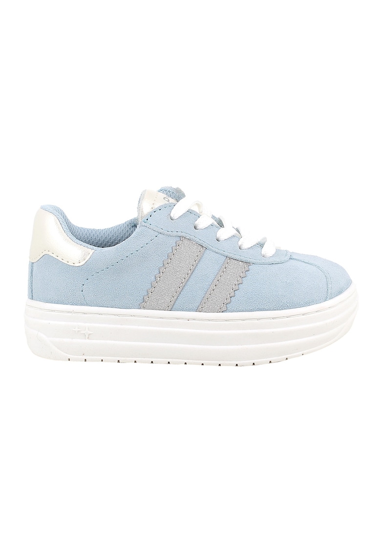 Pantofi sport din piele intoarsa cu flatform si buzunar cu fermoar - Alb/Albastru pastel/Gri deschis