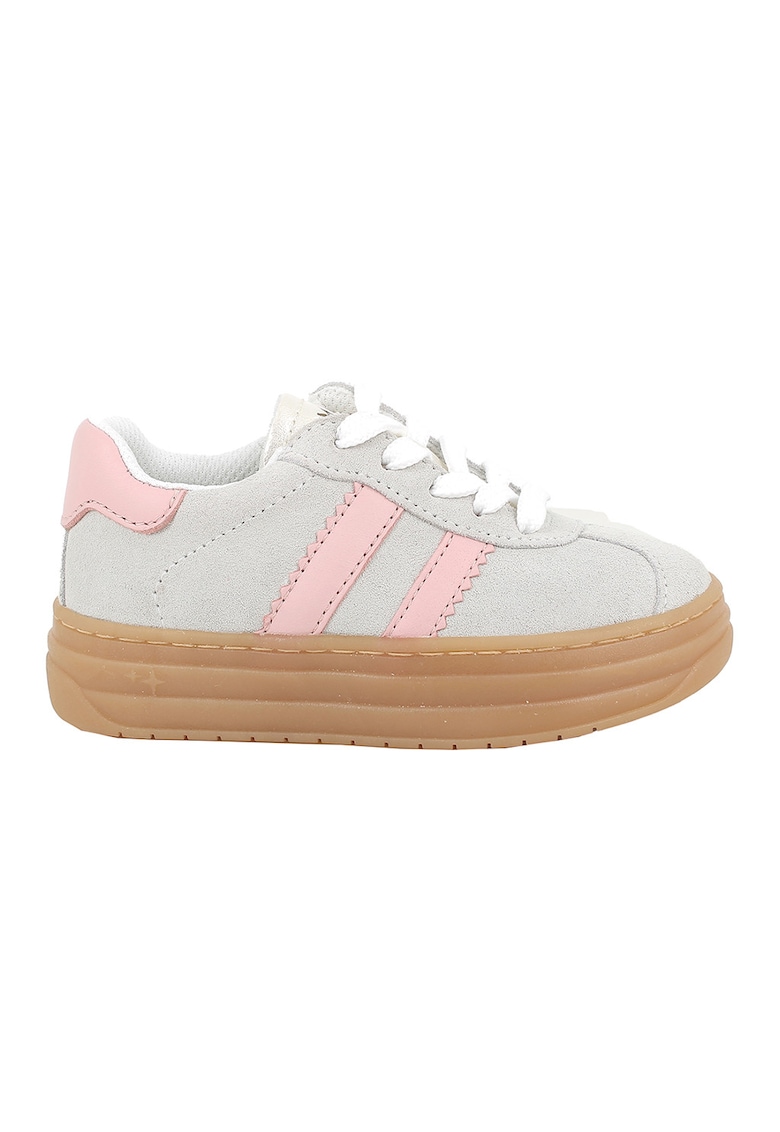 Pantofi sport din piele intoarsa cu flatform si buzunar cu fermoar - Gri deschis/Roz pastel