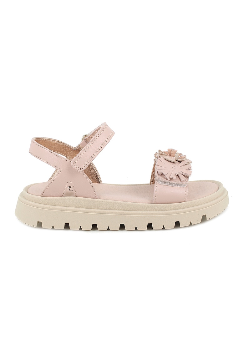 Sandale din piele cu aplicatii cu model floral - Roz pal