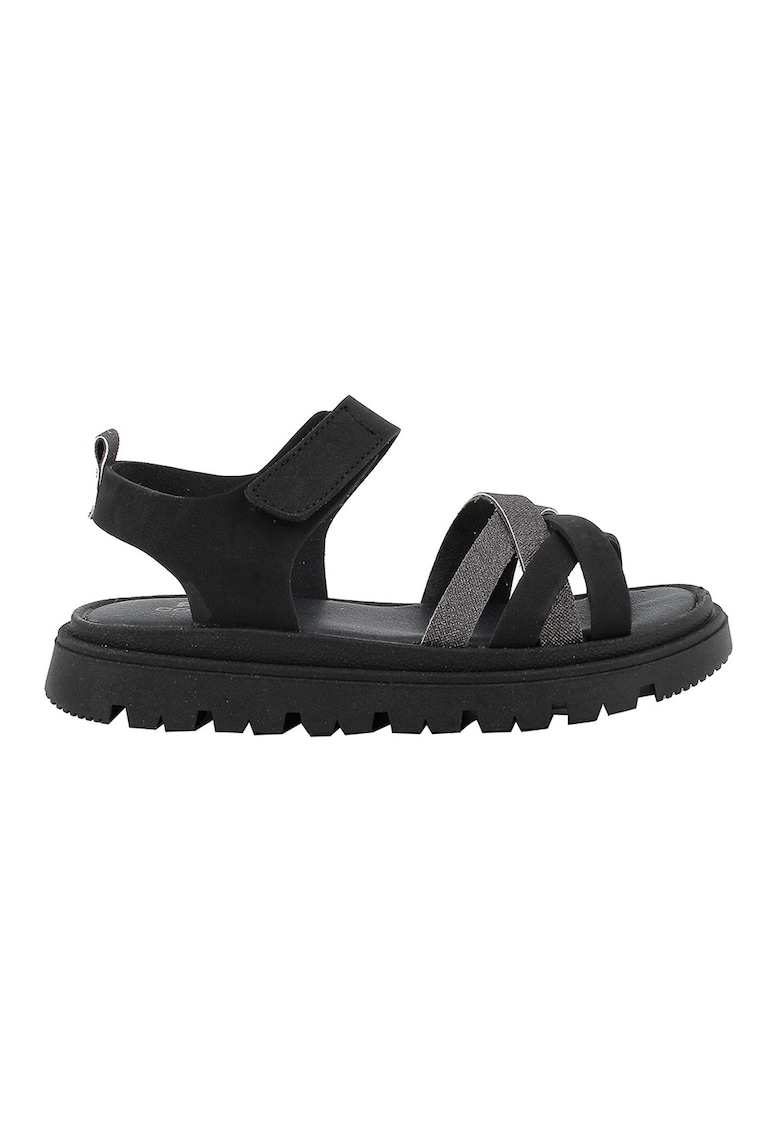 Sandale din piele ecologica cu detalii stralucitoare si talpa flatform - Negru