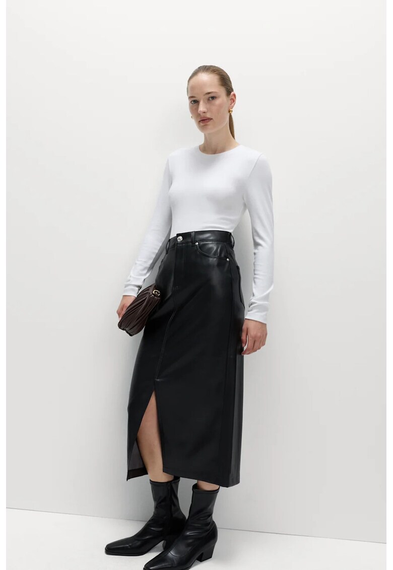 Bluza slim-fit cu decolteu la baza gatului - Alb