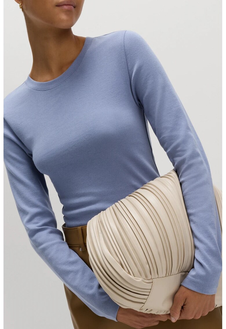Bluza slim-fit cu decolteu la baza gatului - Albastru prafuit