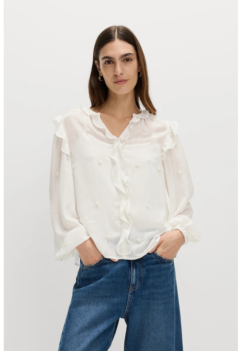 Bluza vaporoasa cu volane - Alb murdar