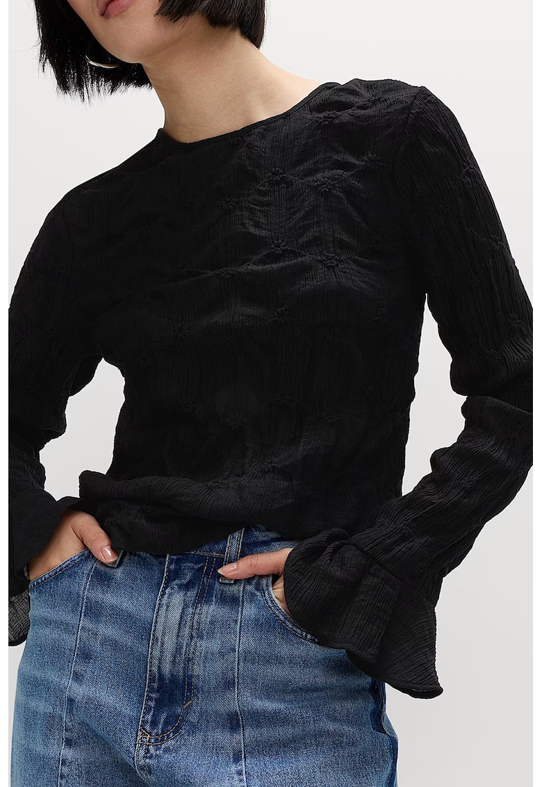 Bluza texturata cu decolteu rotund - Negru