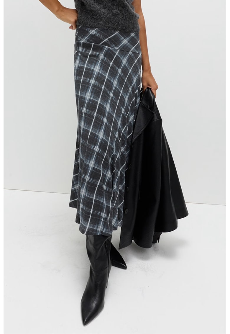 Fusta asimetrica din amestec de lyocell - Negru stins/Albastru