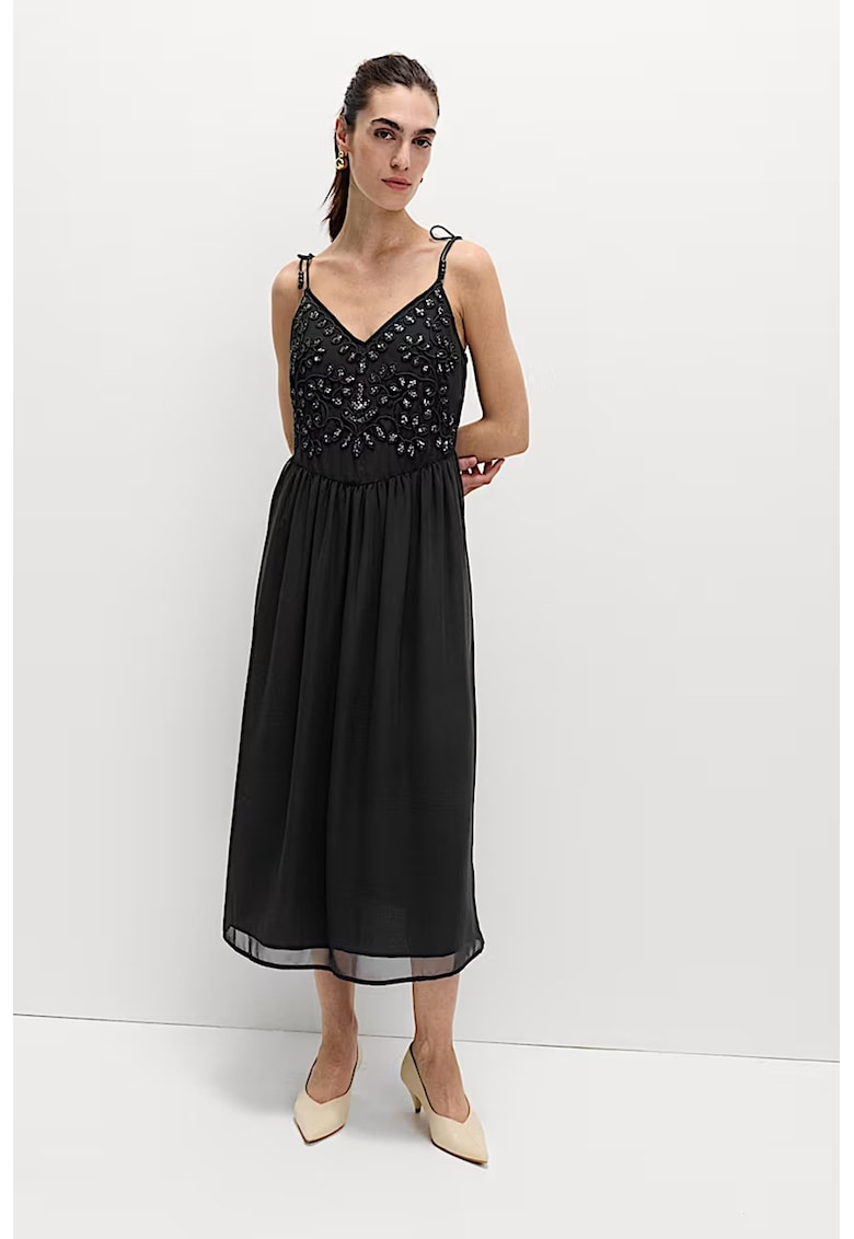 Rochie evazata cu strasuri - Negru/Argintiu