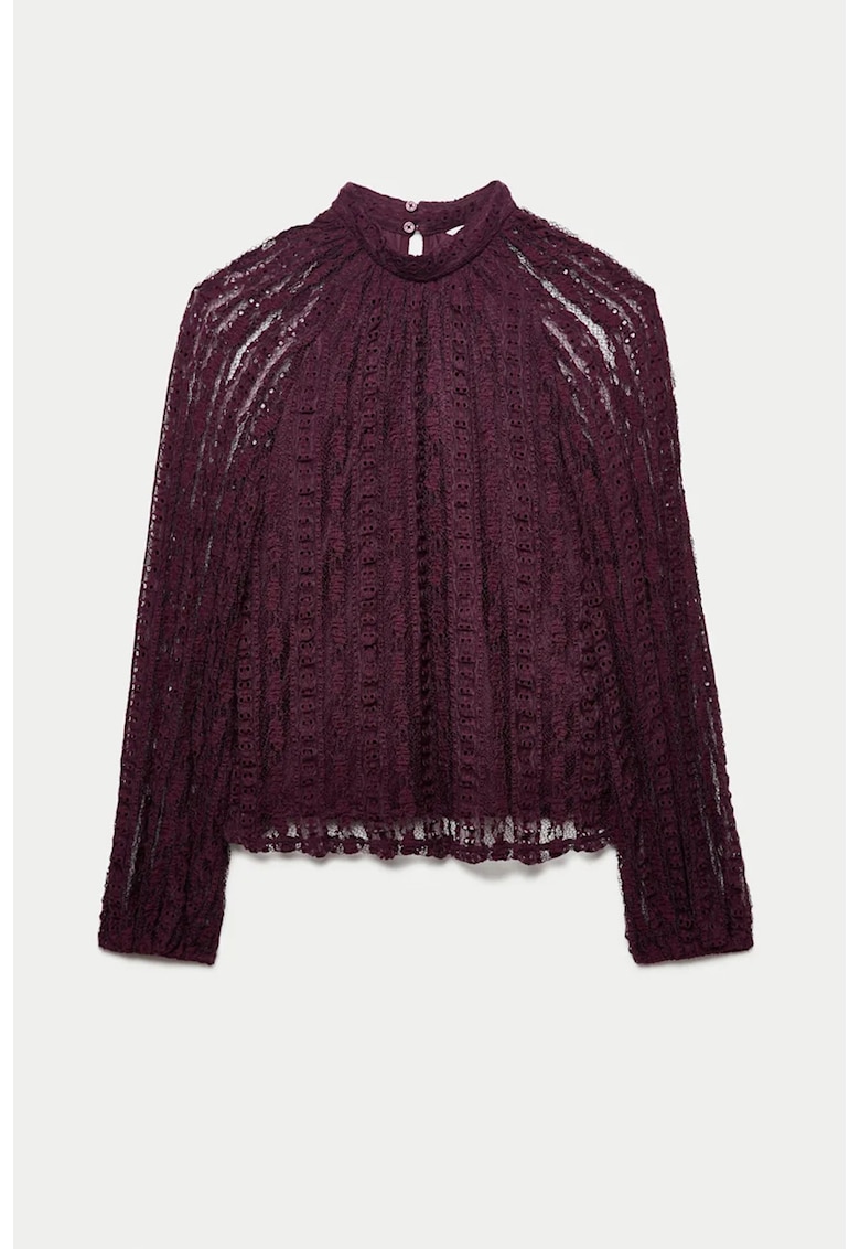 Bluza din dantela cu maneci lungi - Violet