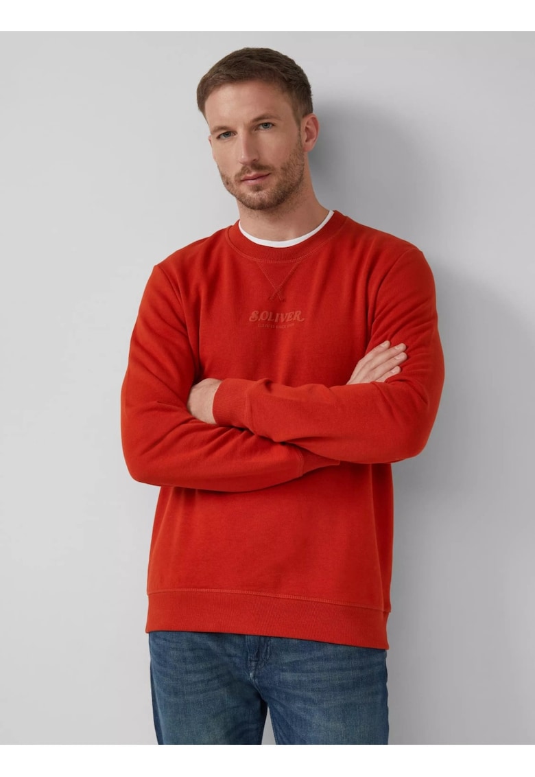 s.Oliver Bluza barbati cu decolteu la baza gatului - logo - Regular Fit - Caramiziu