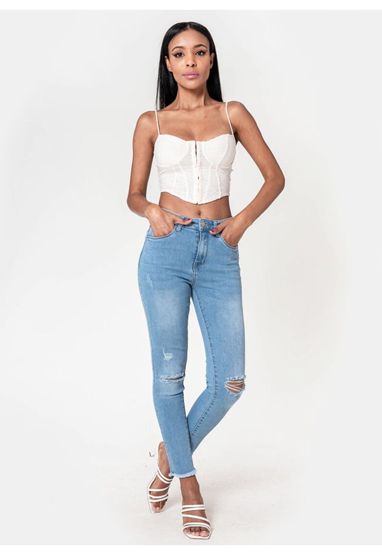 Blugi slim dama cu detalii rupte - Albastru deschis P501-6 M10 19072