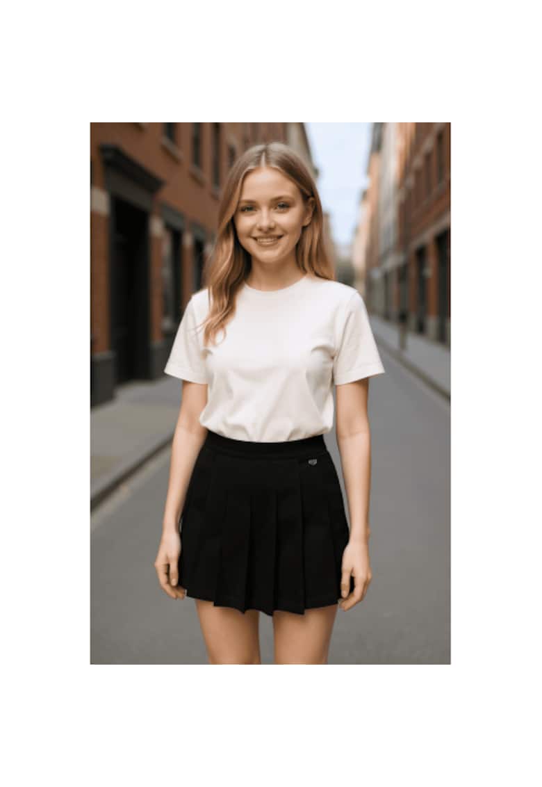 Pantaloni scurti tip fusta pentru fete din twill elastic cu efect peach - Negru