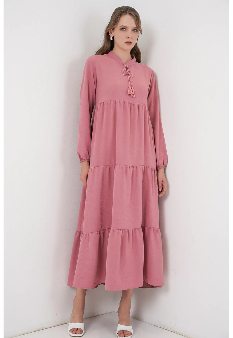 Rochie Maxi din Viscoza - Roz cu Funda - Roz