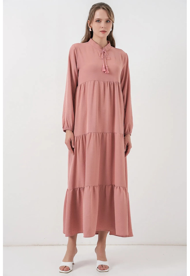 Rochie Maxi din Viscoza - Roz cu Funda - Roz pudrat