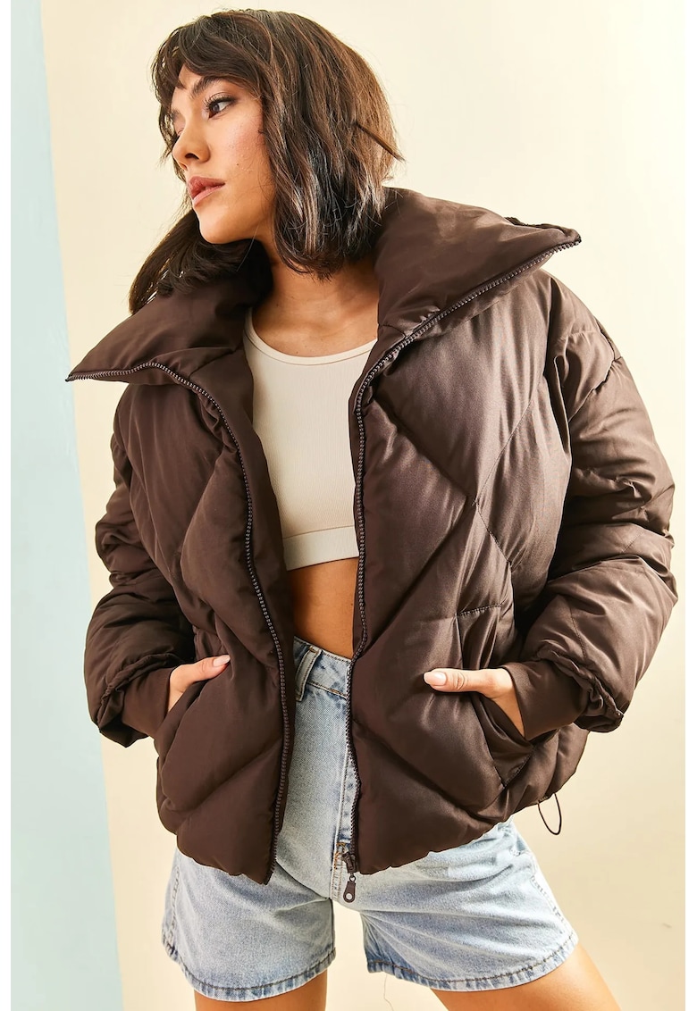Geaca supradimensionata - maro - textil