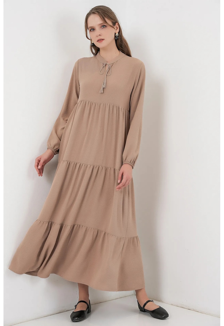 Rochie Maxi din Viscoza - Bej - cu Funda