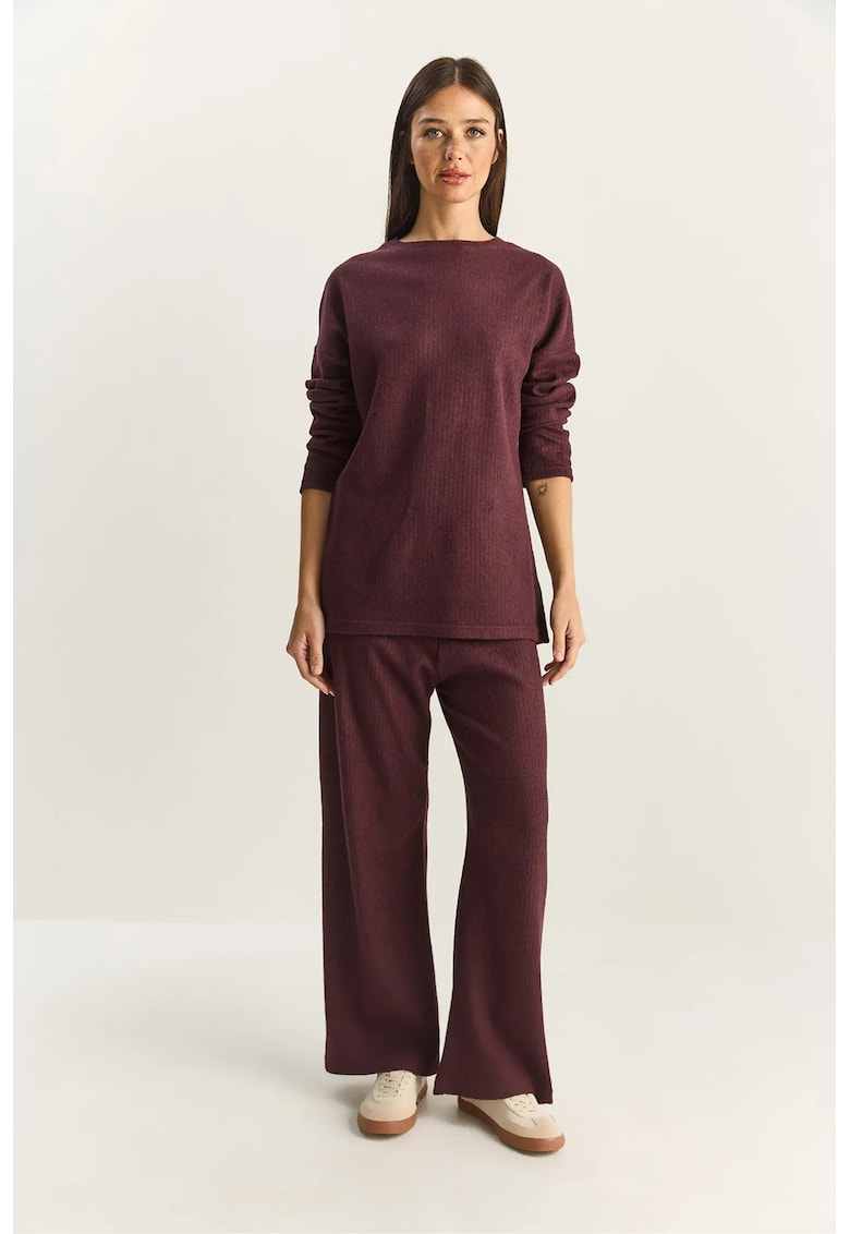 Set asortat pulover si pantaloni - textura reiata - Mov Ametist - 95% Bumbac -