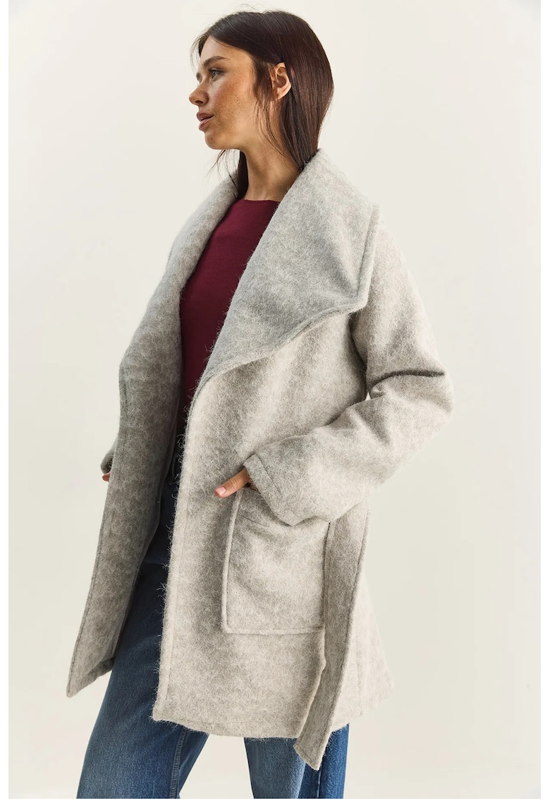 Palton dama Midi Texturat - Gri - Fleece - Gri