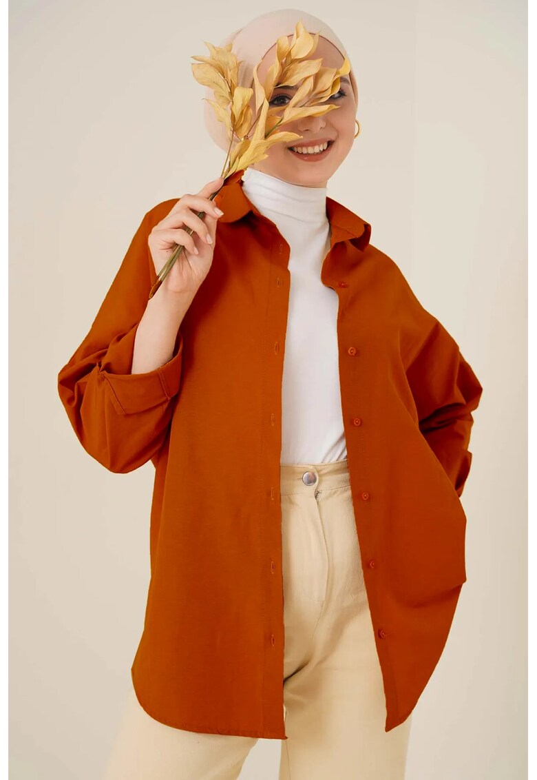 Camasa dama - croiala relaxata - caramiziu - bumbac