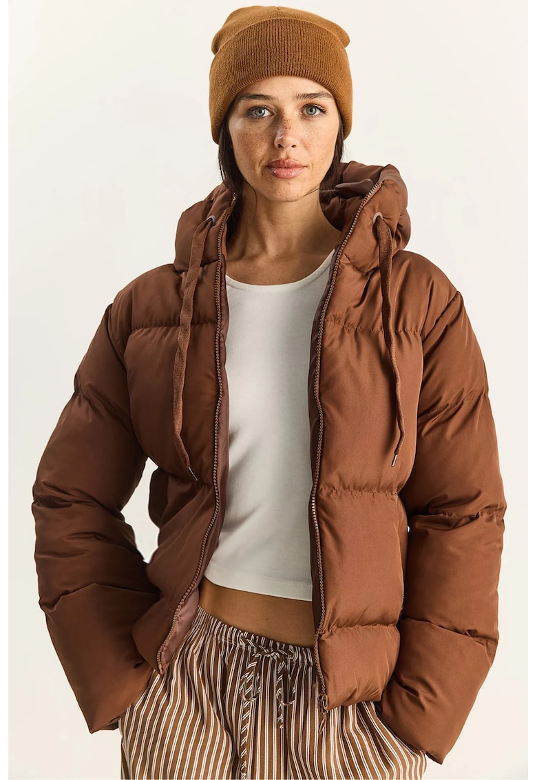 Geaca cu gluga - maro - textil
