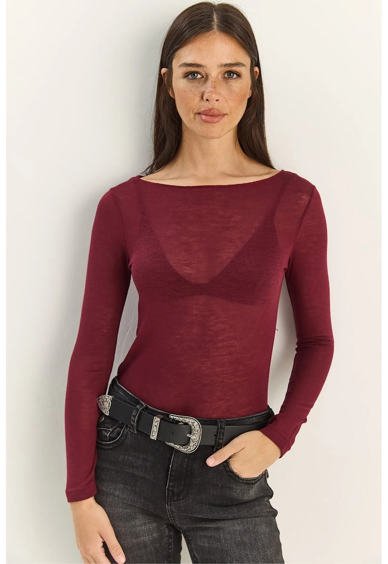 Bluza dama - semi-transparenta - rosu burgundy - bumbac
