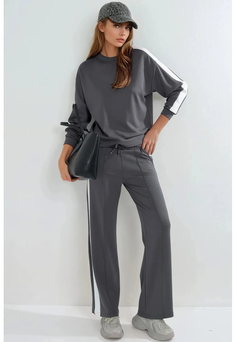 Set din doua piese - pantaloni cu talie inalta - gri - jerseu