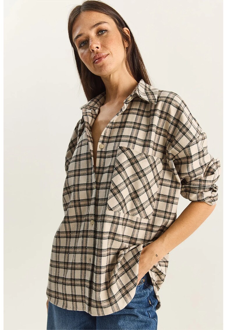 Camasa dama - supradimensionata - cu maneca lunga - cu buzunar - textil - multicolor